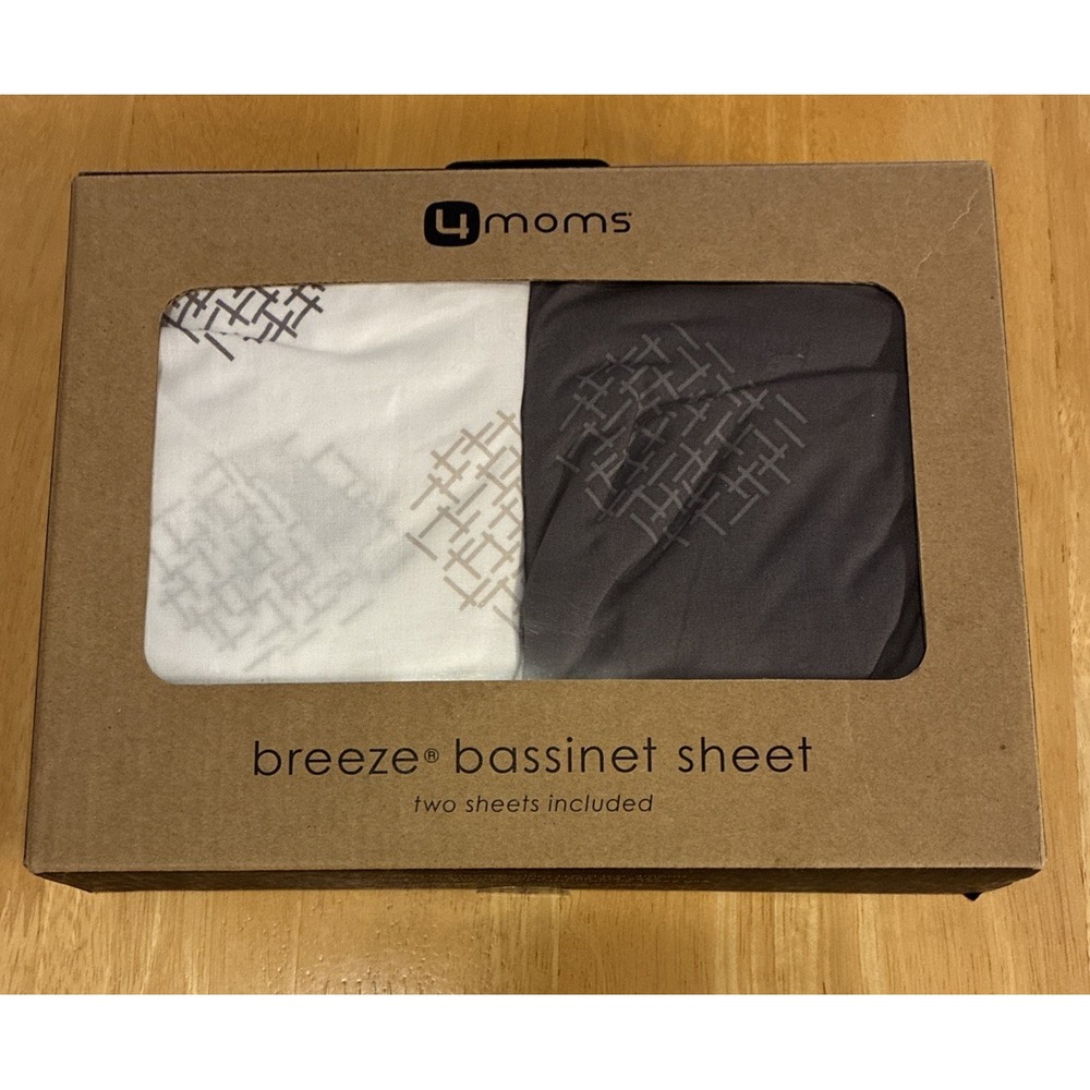 4moms Breeze Playard Sheets NEW Baby Bassinets Washable  2-PACK White/Grey